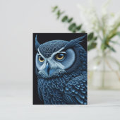 青と黒のマージーフクロウ ポストカード (スタンド正面)