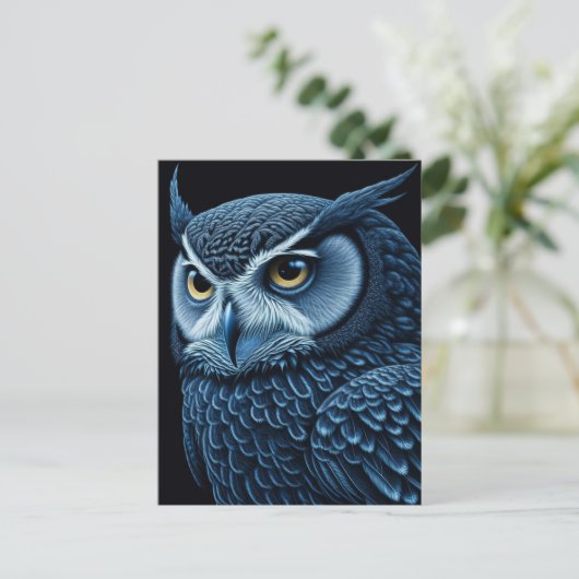 青と黒のマージーフクロウ ポストカード (スタンド正面)