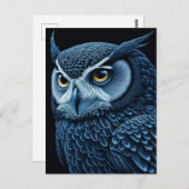 青と黒のマージーフクロウ ポストカード (正面/裏面)