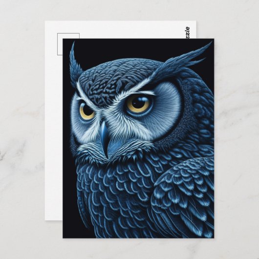 青と黒のマージーフクロウ ポストカード (正面/裏面)