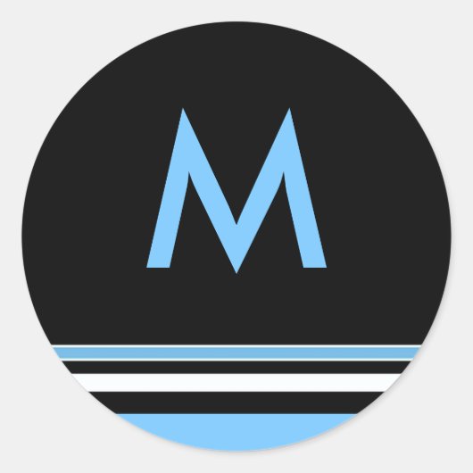 青と黒のモノグラムストライプステッカー ラウンドシール (正面)