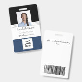 青と黒のライン入り 名前 写真 従業員 社員 悪い バッジ (正面＆裏面)
