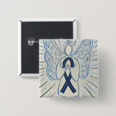 青と黒のリボン認識度エンジェルピン 缶バッジ (正面&裏面)