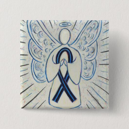 青と黒のリボン認識度エンジェルピン 缶バッジ (正面)