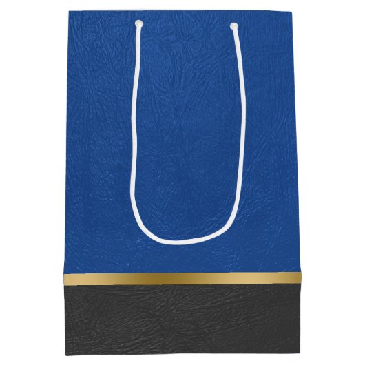 青と黒のレザーフェイクの組み合わせ ミディアムペーパーバッグ (裏面)