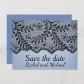 青と黒のレースフェイク日付を保存 案内ポストカード (正面/裏面)