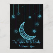 青と黒の三日月と星がさびしく ポストカード (正面)
