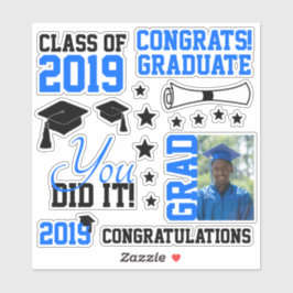 青と黒の写真卒業 シール