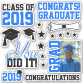 青と黒の写真卒業 シール (正面)