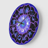 青と黒の十二星座ホイールウォールクロック ラージ壁時計 (傾斜)