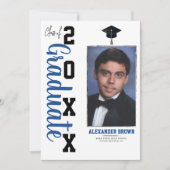 青と黒の卒業写真のお知らせ 招待状 (正面)