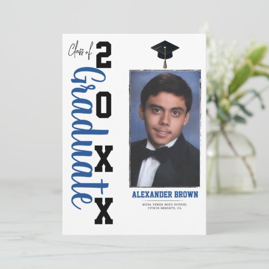 青と黒の卒業写真のお知らせ 招待状 (スタンド正面)
