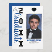 青と黒の卒業写真のお知らせ 招待状 (正面/裏面)