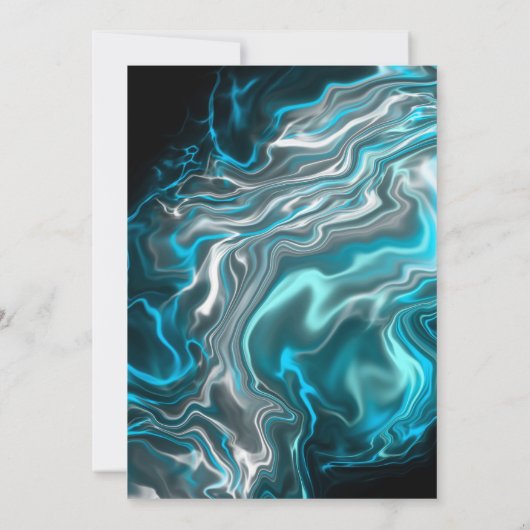 青と黒の大理石の流体アート結婚ズ 招待状 (裏面)