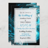 青と黒の大理石 フリュードアート ウェディング     招待状 (正面/裏面)