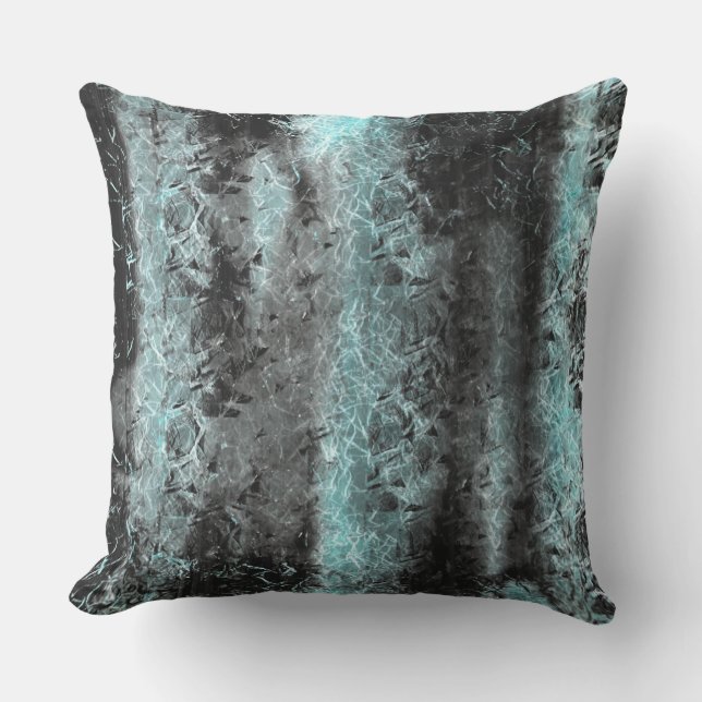 青と黒の奇妙澄んな繊維質感 アウトドアクッション (正面)