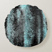 青と黒の奇妙澄んな繊維質感 ラウンドクッション (正面)