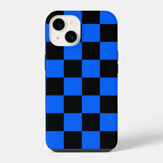青と黒の市松模様チェック柄 iPhoneケース (裏面)