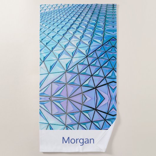 青と黒の幾何学的な形状、名前またはイニシャル ビーチタオル (正面)