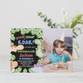 青と黒の恐竜の誕生日招待状（写真付き） 招待状 (スタンド正面)