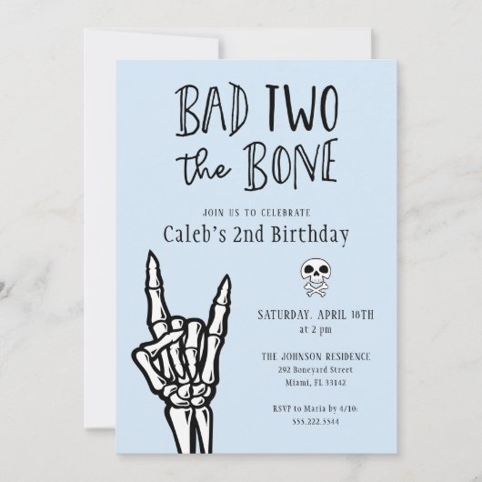 青と黒の悪い2骨の2番目の誕生日パーティー 招待状 (正面)