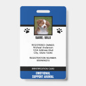 青と黒の感情的なサポートサービス動物ID バッジ (表面)