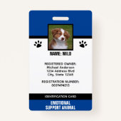 青と黒の感情的なサポートサービス動物ID バッジ (正面)