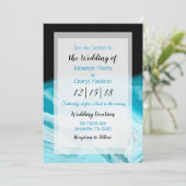 青と黒の抽象流動アート ウェディング 招待状 (スタンド正面)