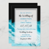 青と黒の抽象流動アート ウェディング 招待状 (正面/裏面)