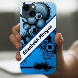 青と黒の抽象芸術グランジ円カスタム iPhone 13ケース