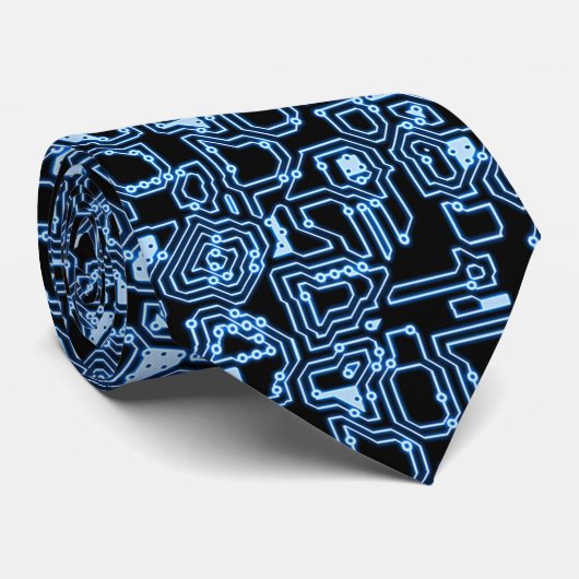 青と黒の抽象芸術回路同点 ネクタイ (ロール)