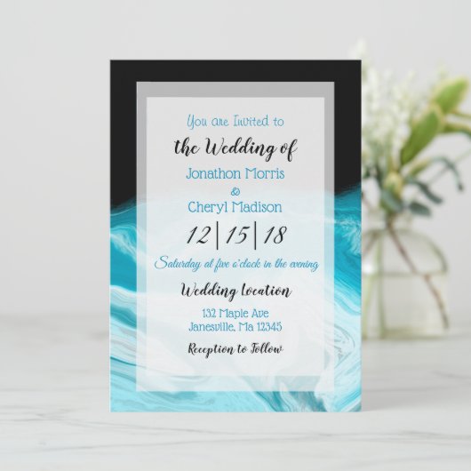 青と黒の抽象芸術流体アー結婚ト 招待状 (スタンド正面)