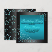 青と黒の星の誕生日招待状 招待状 (正面/裏面)