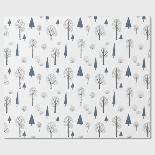 青と黒の木々のクリスマスパターン（が白い背景に） ラッピングペーパー (フラット)