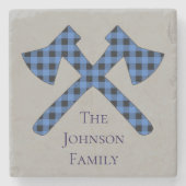 青と黒の格子縞クロス斧 ストーンコースター (正面)