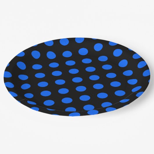 青と黒の水玉模様 ペーパープレート (アングル)