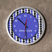 青と黒の水玉模様(名前) ラージ壁時計