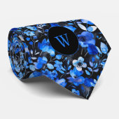 青と黒の水色フローラモノグラム ネクタイ (ロール)