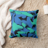 青と黒の波状デザイン クッション (ブランケット)