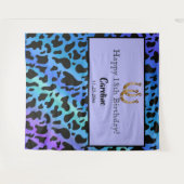 青と黒の牛の斑点、金の馬蹄の誕生日 タペストリー (正面(横))