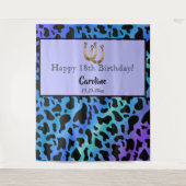 青と黒の牛の斑点、金の馬蹄形の誕生日 タペストリー (正面)