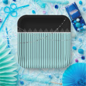 青と黒の紙ストライププレート ペーパープレート (パーティー)