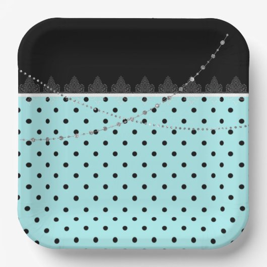 青と黒の紙ストライププレート ペーパープレート (正面)