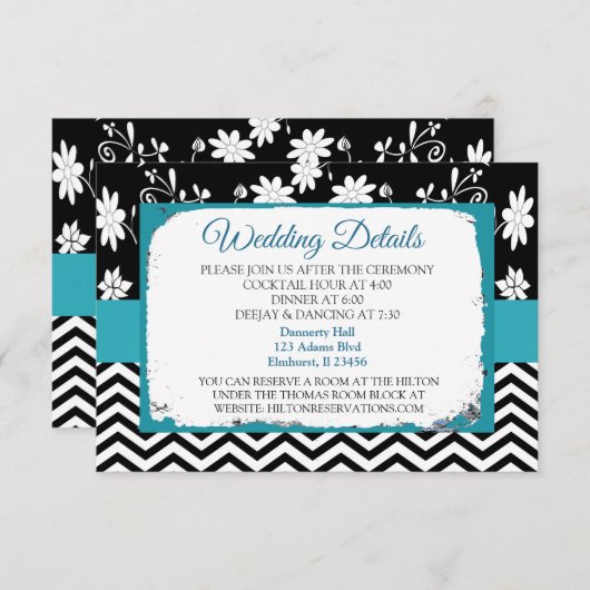 青と黒の結婚詳細カード エンクロージャーカード (正面/裏面)