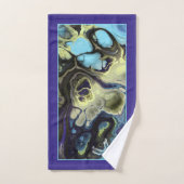 青と黒の絞り染め大理石のパターンとモノグラム バスタオルセット (ハンドタオル)