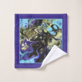 青と黒の絞り染め大理石のパターンとモノグラム バスタオルセット (ウォッシュタオル)