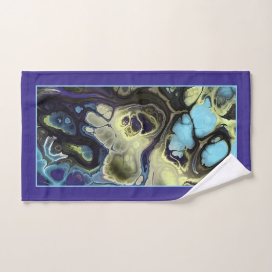 青と黒の絞り染め大理石のパターンとモノグラム バスタオルセット (ハンドタオル)