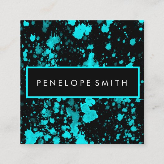 青と黒の絵を描（ばちゃばちゃ）跳ねる美しいメイクアップアーティスト スクエア名刺 (正面)