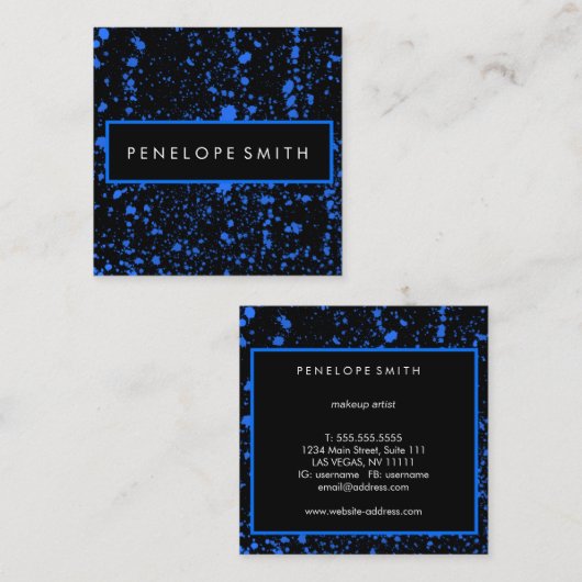 青と黒の絵を描(ばちゃばちゃ)跳ねる美しい スクエア名刺 (正面/裏面)