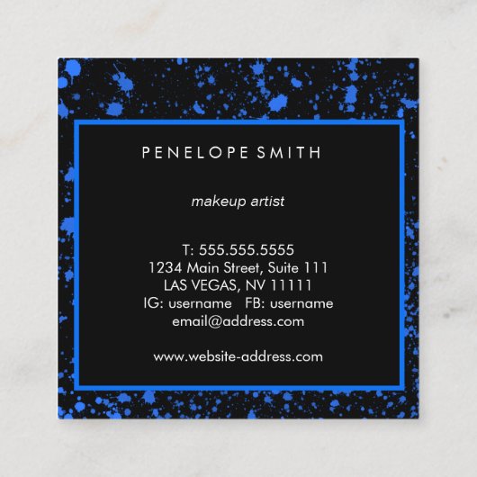 青と黒の絵を描(ばちゃばちゃ)跳ねる美しい スクエア名刺 (裏面)